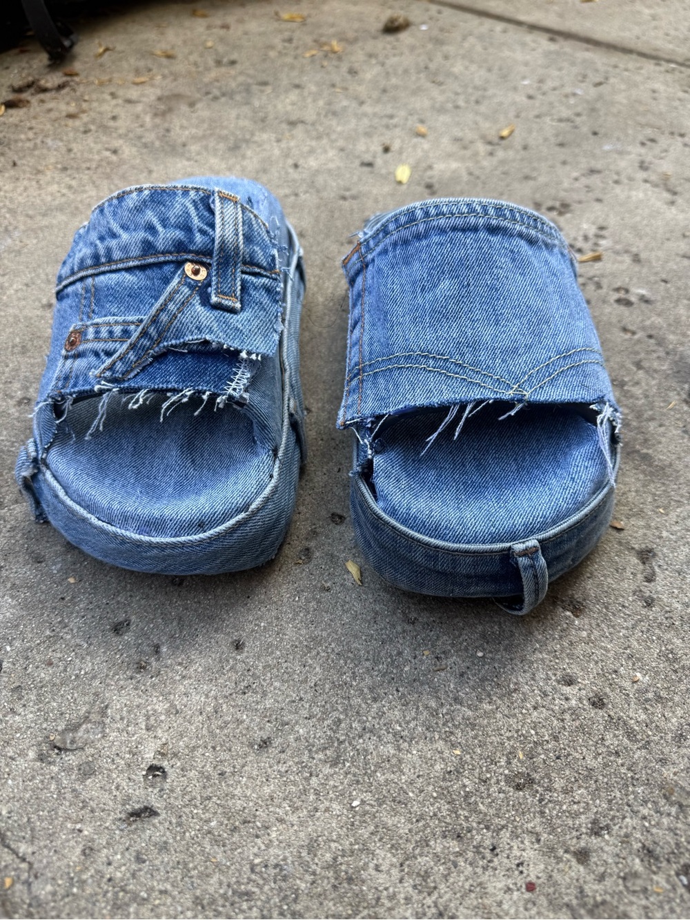 Denim platform slides made by me @ SoleMateDenim